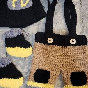 Infant custom knitted fire suit for photos